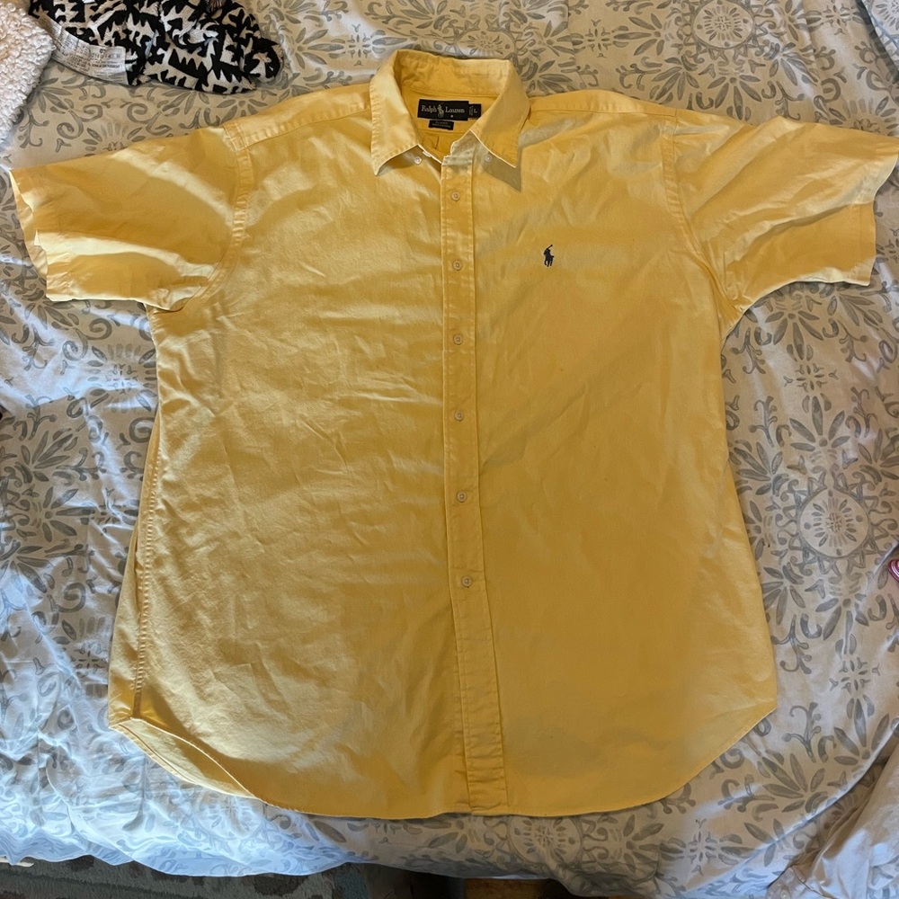 Ralph Lauren Men's Casual Yellow Button Down Short Sleeve Blaire Shirt